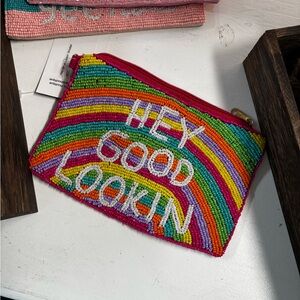 Colorful Beaded Pouch with 'Hey Good Lookin' Design